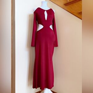 Women’s Sexy Hot Red Dress Size Small Cut Out Waist Long Sleeves Cold Shoulder